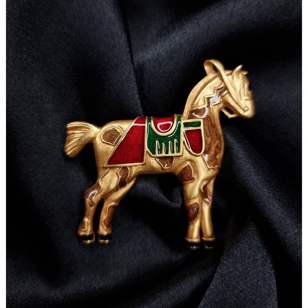 Vintage 1994 Museum Of American Folk Art Horse Brooch Pin Gold-Tone